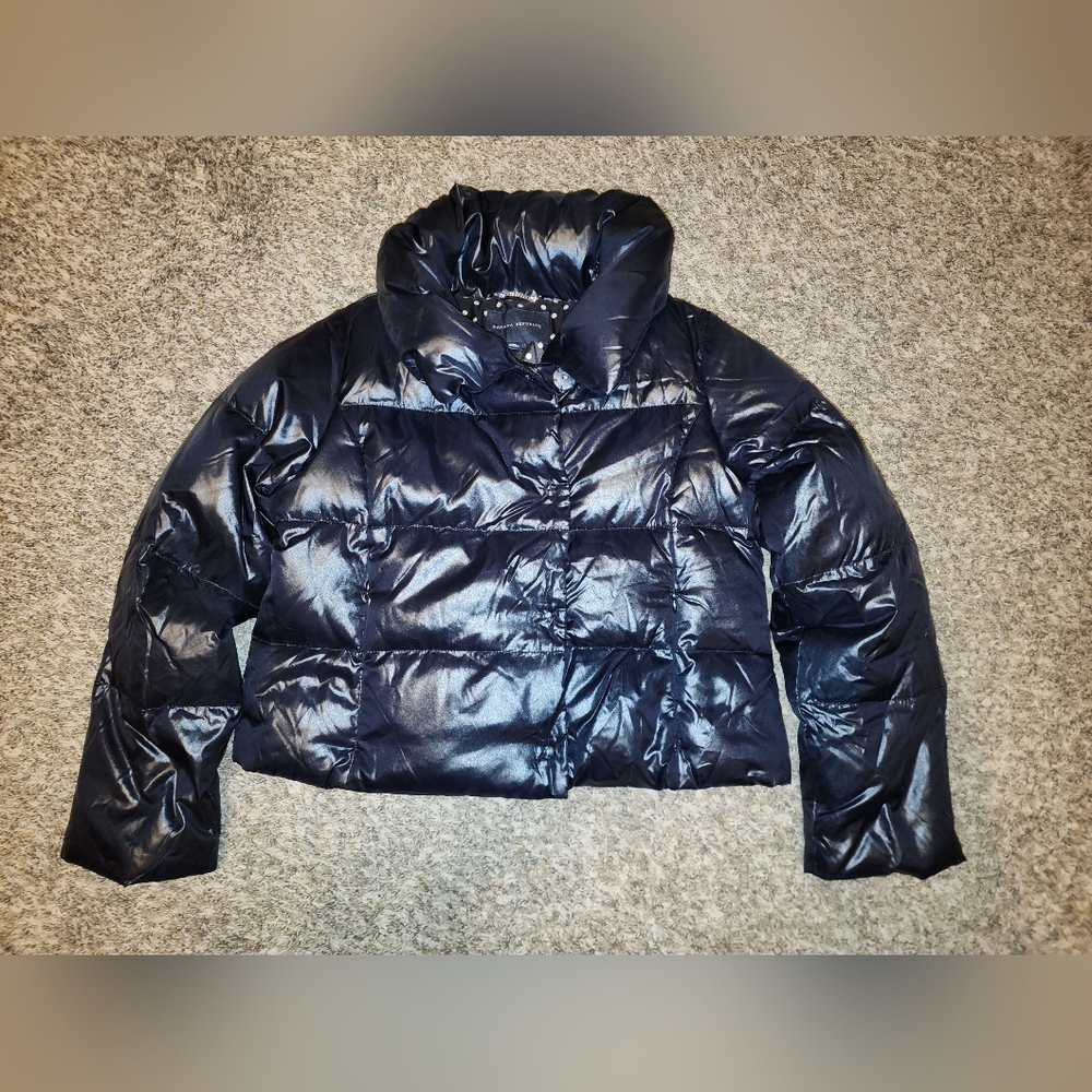 Banana Republic Black Quilted Puffer Jacket with Polka Dot Lining